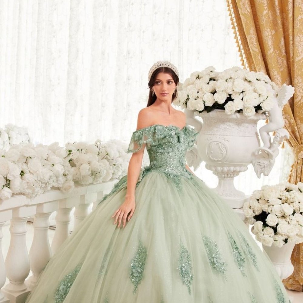 NEW FLORAL LONG OFF SHOULDER SLEEVELESS EMBROIDERED SEQUIN BALL GOWN CD 15701